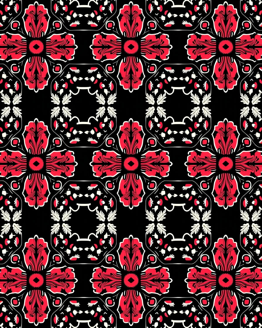 Bold Red Floral Medallion Black Rug