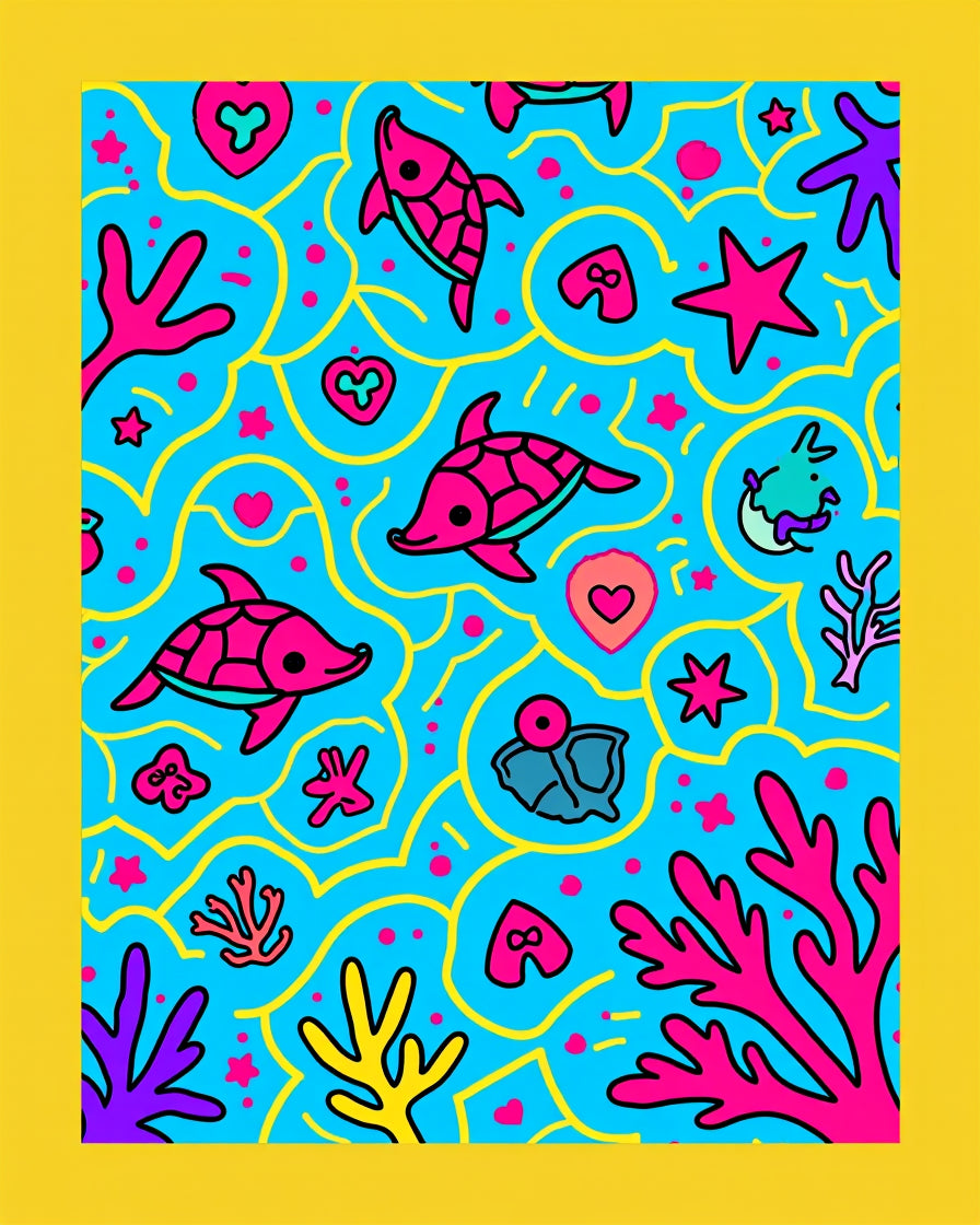 Vibrant Aqua Sea Turtle Coral Scene Rug