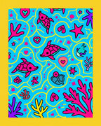 Vibrant Aqua Sea Turtle Coral Scene Rug
