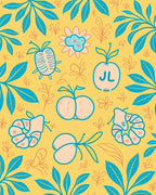 Whimsical Teal Orange Fruit Foliage Rug