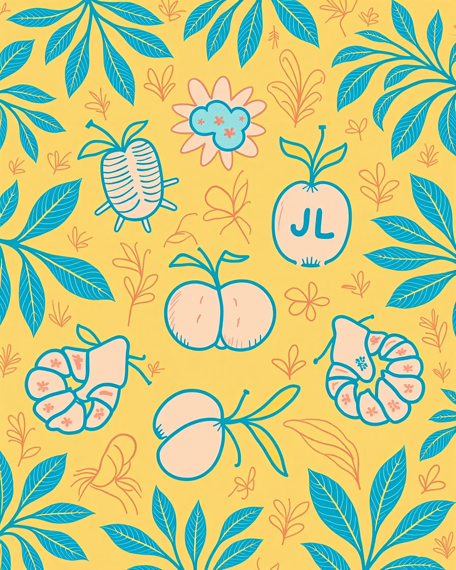 Whimsical Teal Orange Fruit Foliage Rug