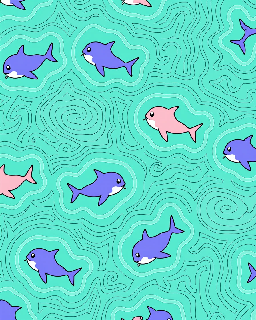 Aqua Blue Dolphin Swirls Rug