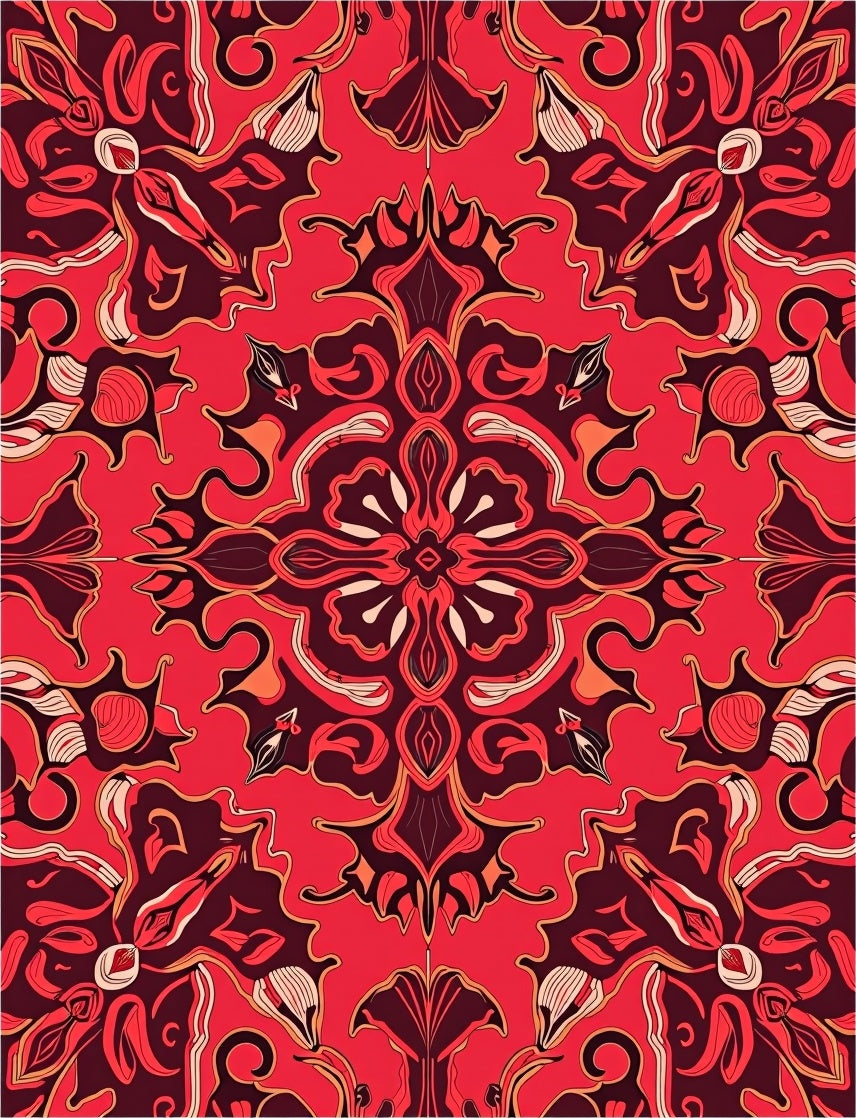 Vibrant Red Paisley Floral Medallion Rug