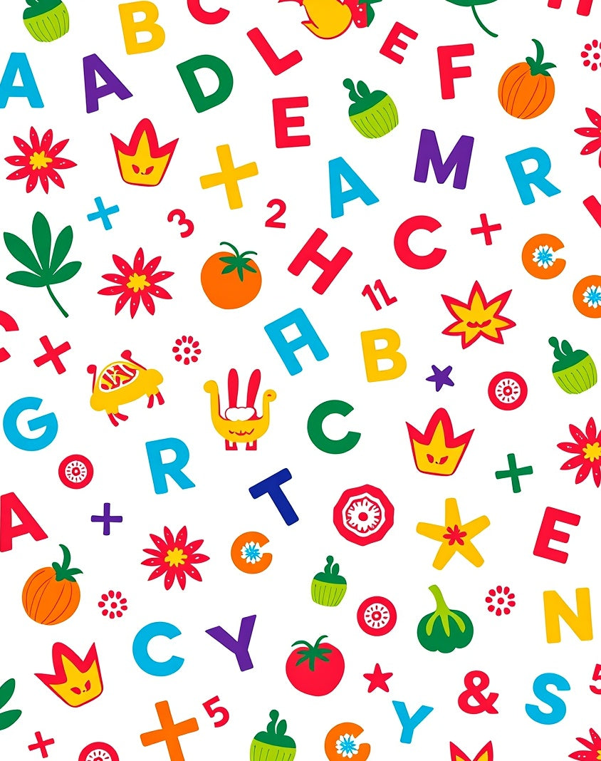 Alphabet Garden Whimsical Toy Collage Rug