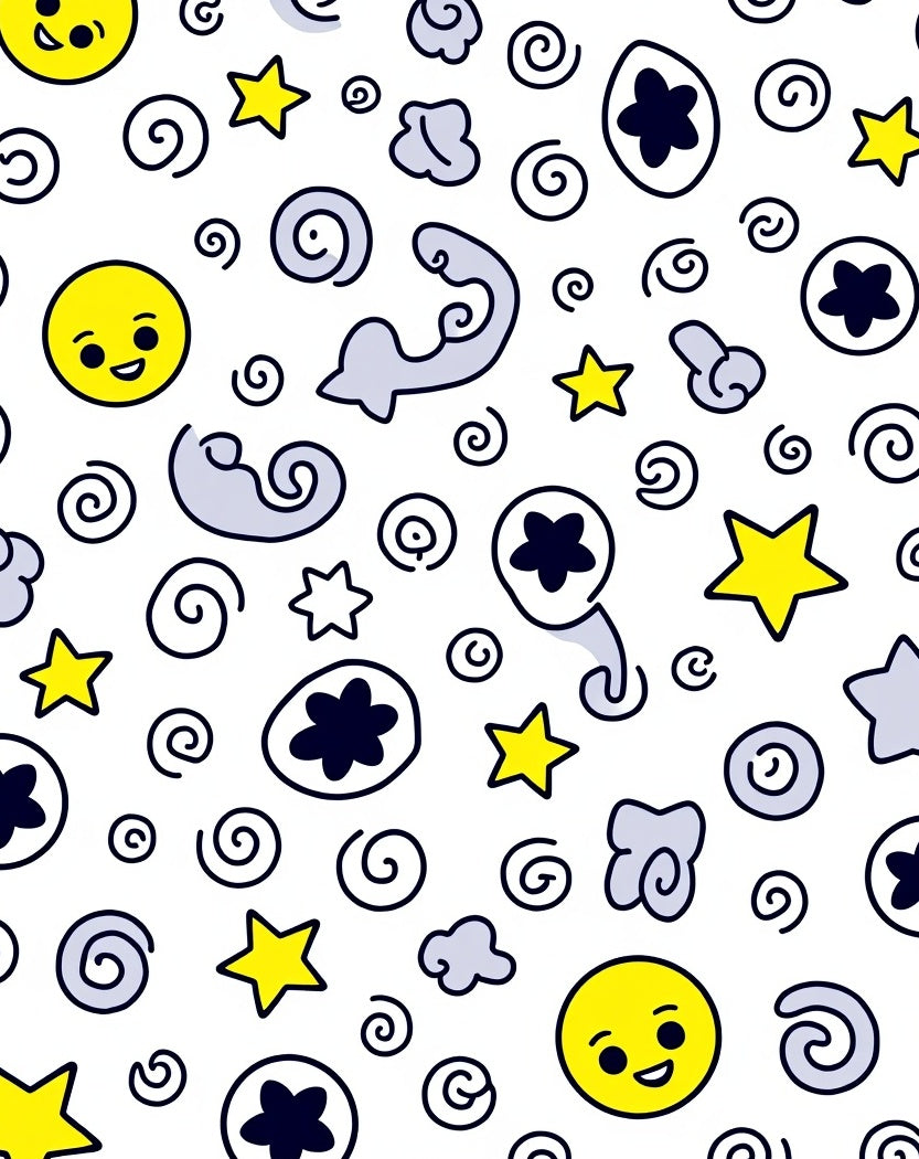 Yellow Smile Stars Clouds Swirls Rug