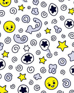 Yellow Smile Stars Clouds Swirls Rug