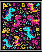 Retro Colorful Dinosaurs Alphabet Fun Rug