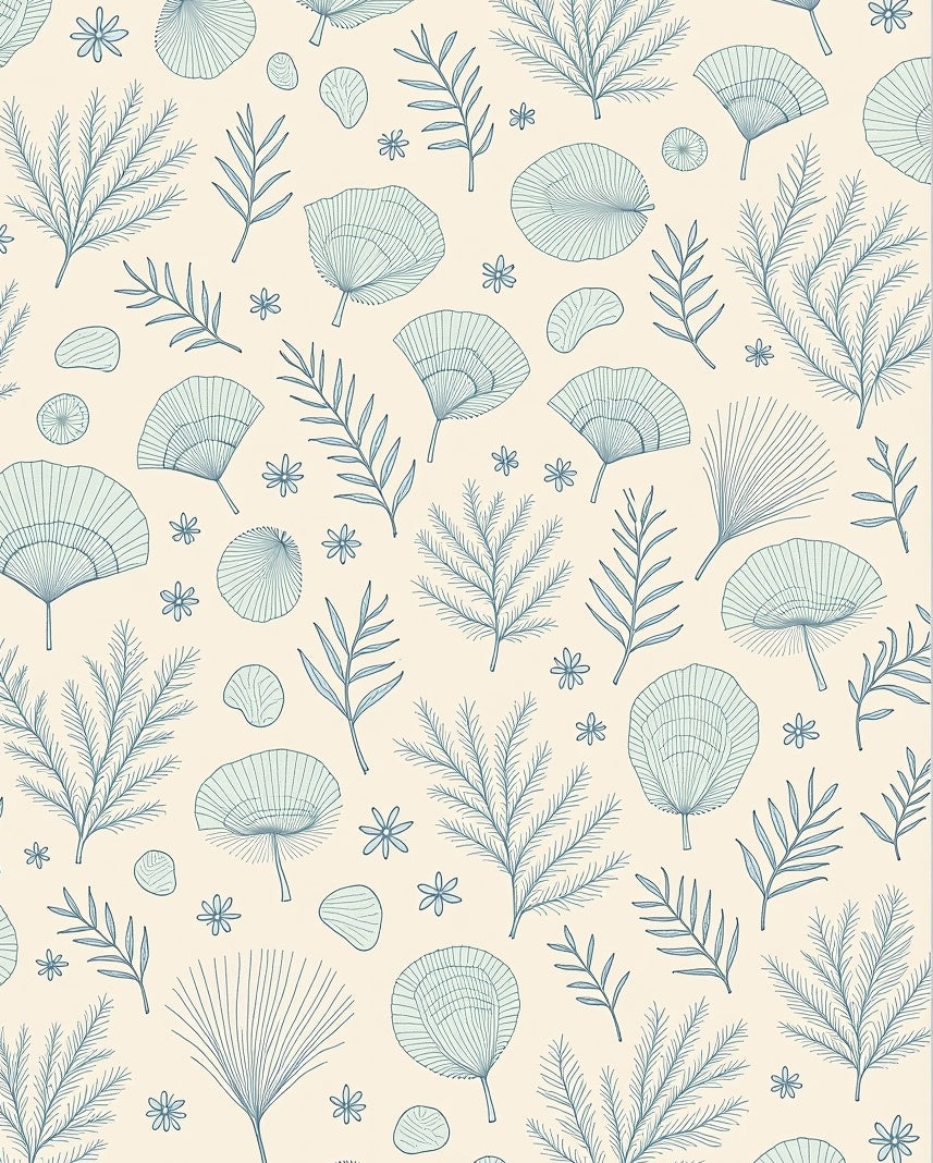 Pale Blue Botanical Fern Fan Rug