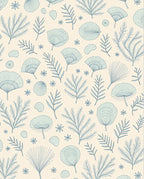Pale Blue Botanical Fern Fan Rug