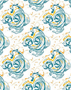 Teal and Gold Swirling Abstract Waves Rug