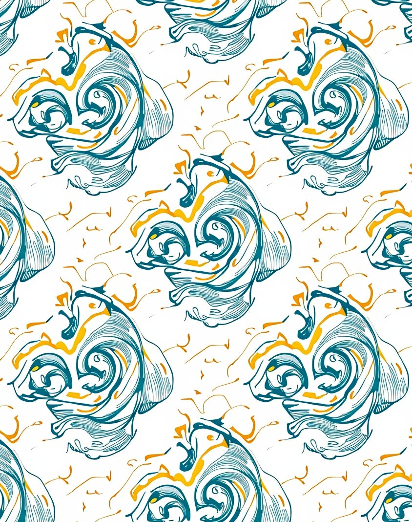 Teal and Gold Swirling Abstract Waves Rug