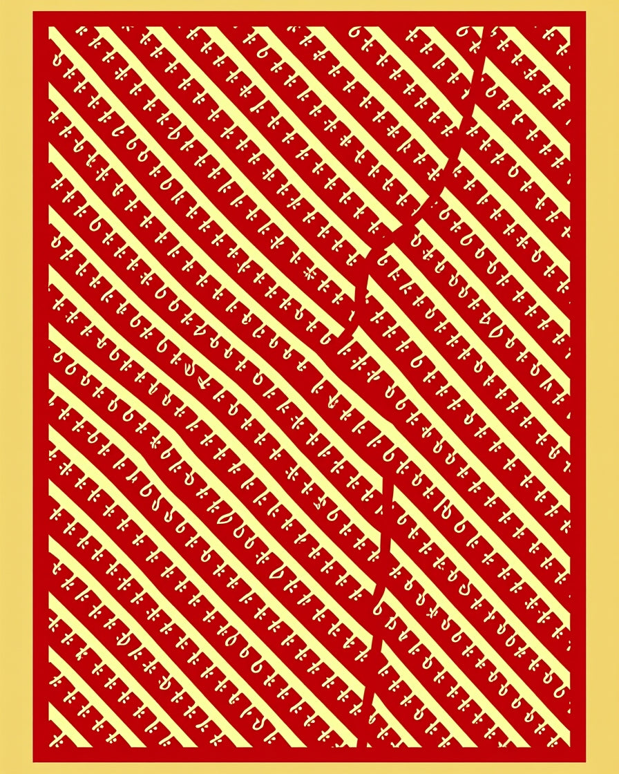 Bold Red Yellow Diagonal Script Rug