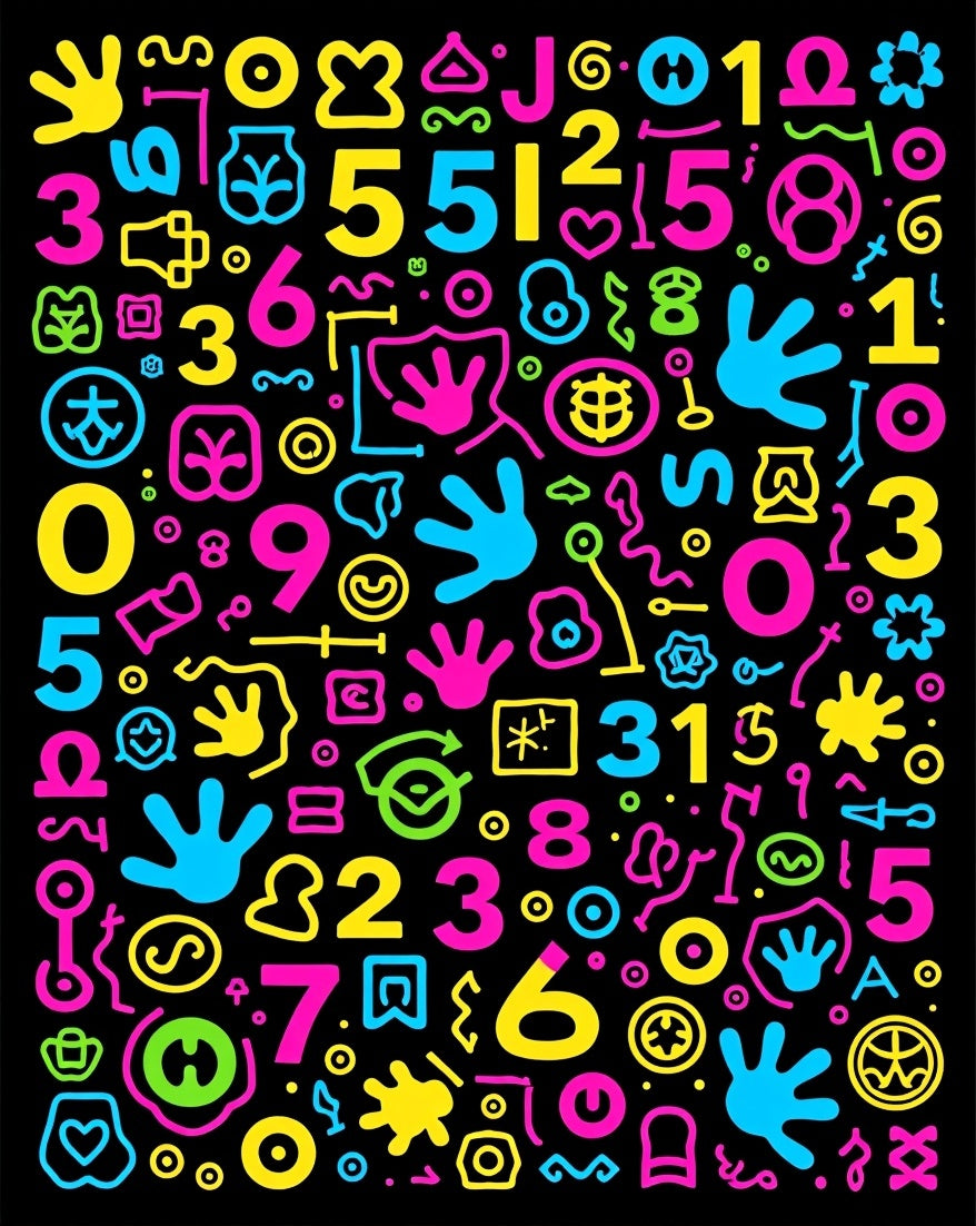 Vibrant Neon Alphabet Numbers Collage Rug