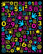 Vibrant Neon Alphabet Numbers Collage Rug
