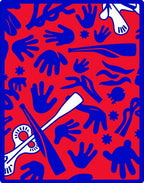 Bold Red Blue Abstract Hand Shapes Rug