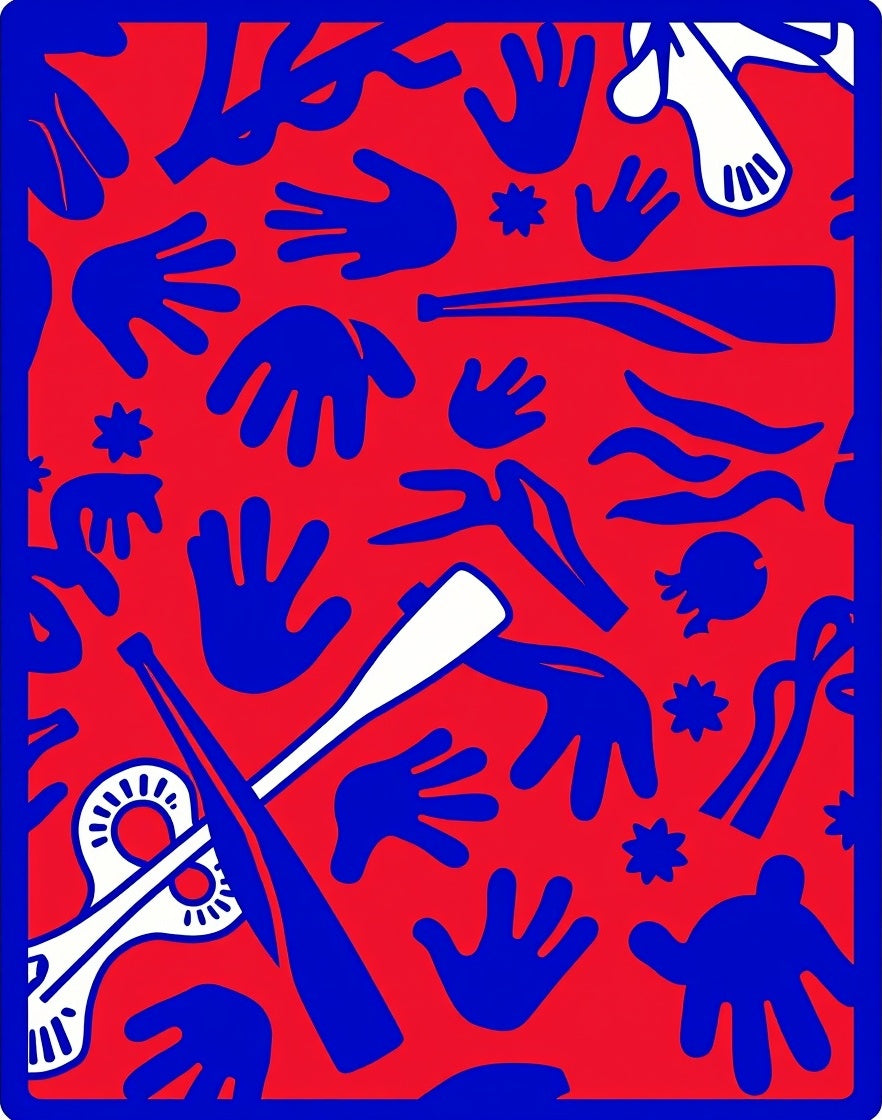 Bold Red Blue Abstract Hand Shapes Rug