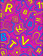 Bold Pink Yellow Blue Alphabet Swirls Rug