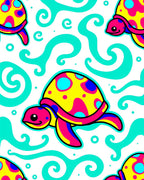 Bright Yellow Pink Sea Turtle Swirls Rug