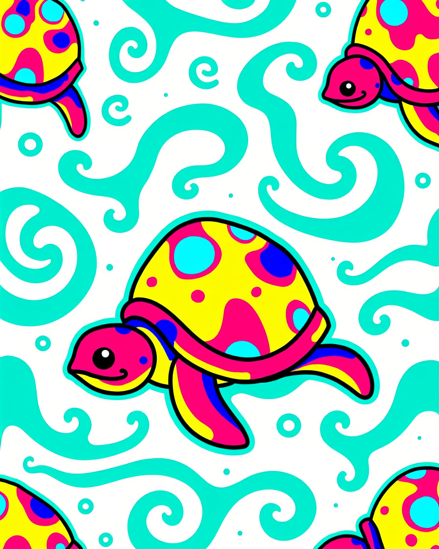 Bright Yellow Pink Sea Turtle Swirls Rug