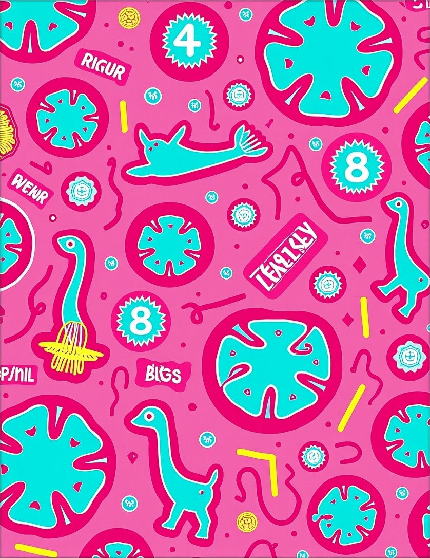 Whimsical Pink Turquoise Dinosaur Shapes Rug