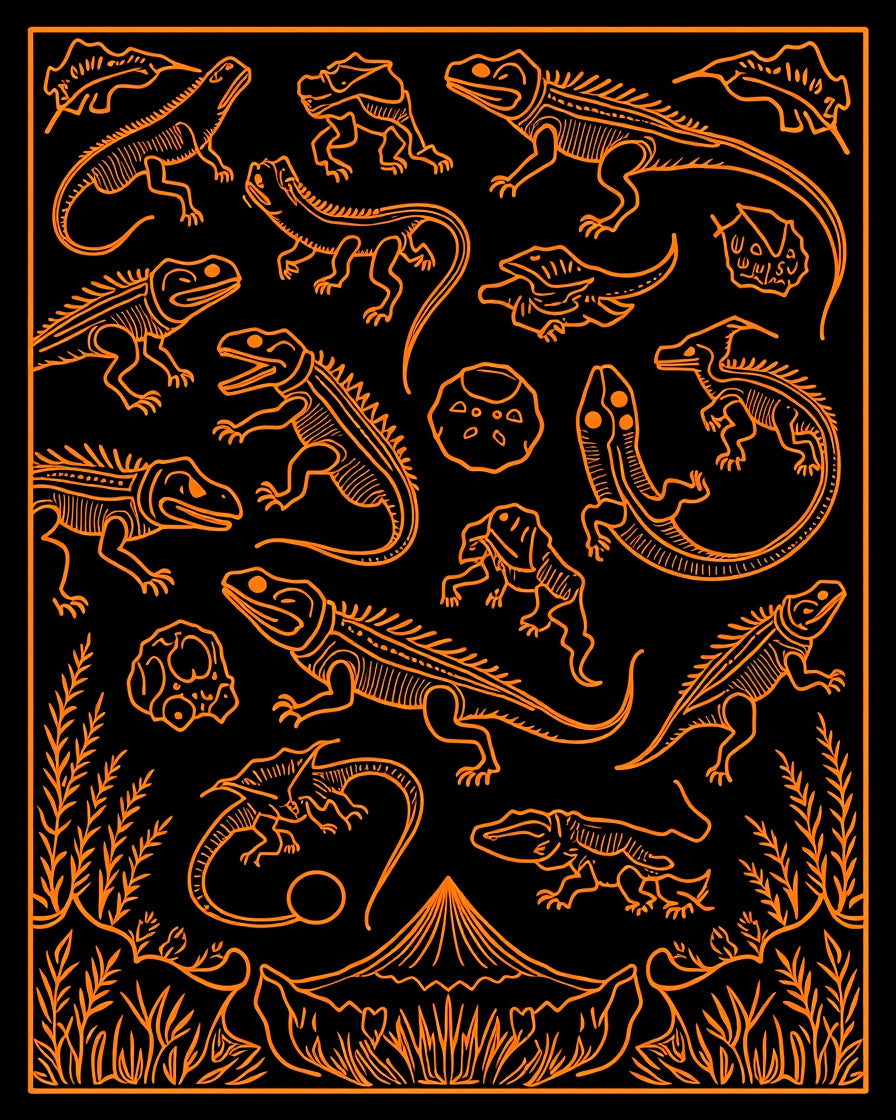Orange Reptile Skeleton Assortment Rug