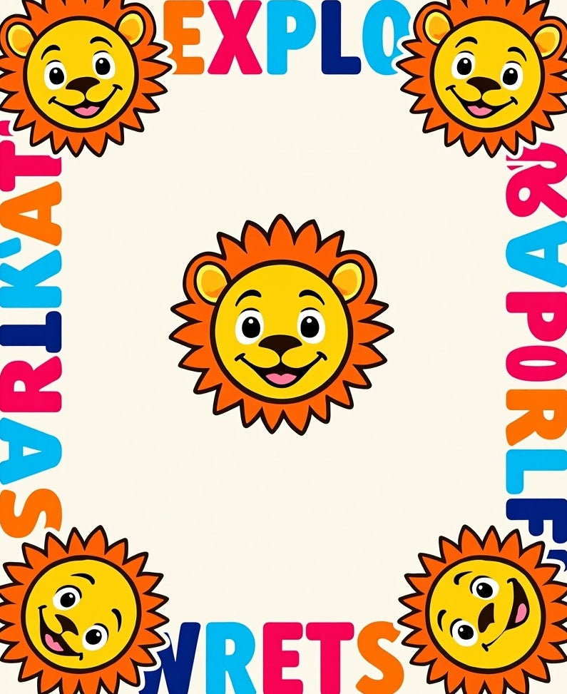 Colorful Lion Faces Around The Sun Rug
