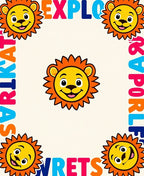 Colorful Lion Faces Around The Sun Rug