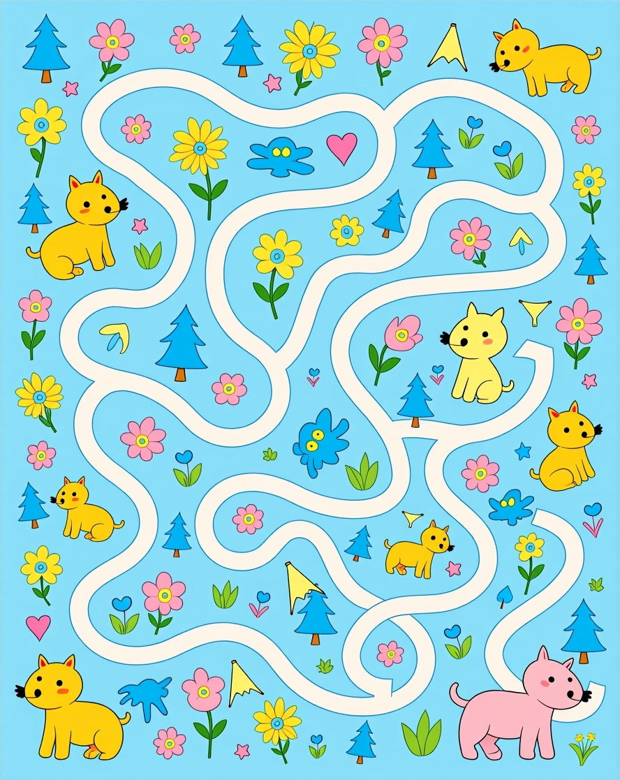 Playful Dogs and Flowers Maze Rug