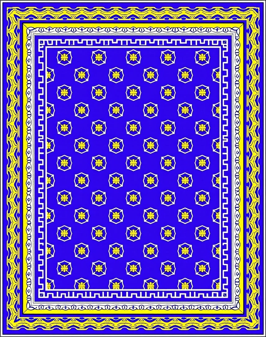 Royal Blue Golden Floral Medallion Border Rug