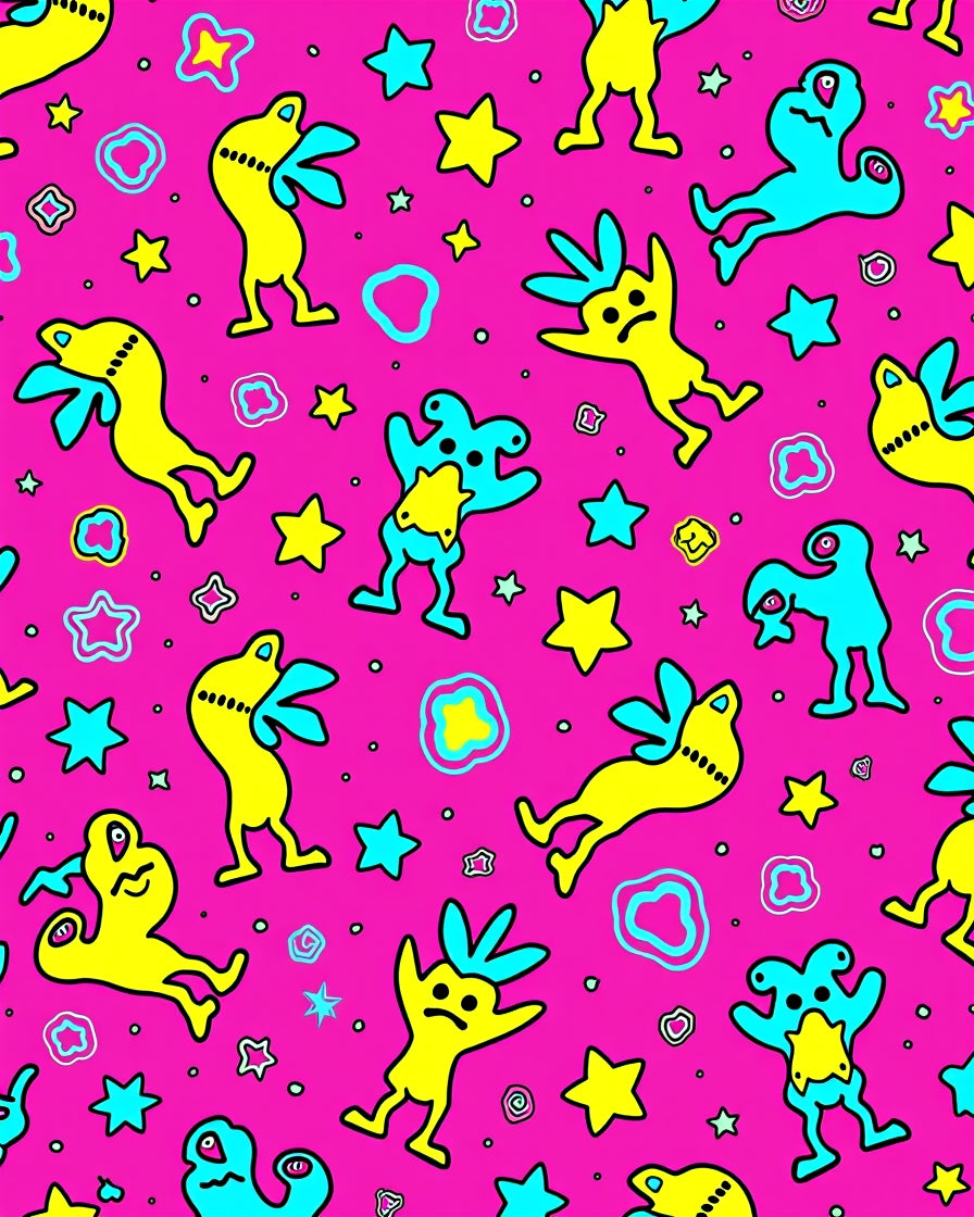 Whimsical Pink Cartoon Creature Stars Rug