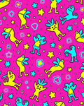 Whimsical Pink Cartoon Creature Stars Rug