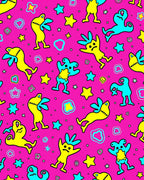 Whimsical Pink Cartoon Creature Stars Rug