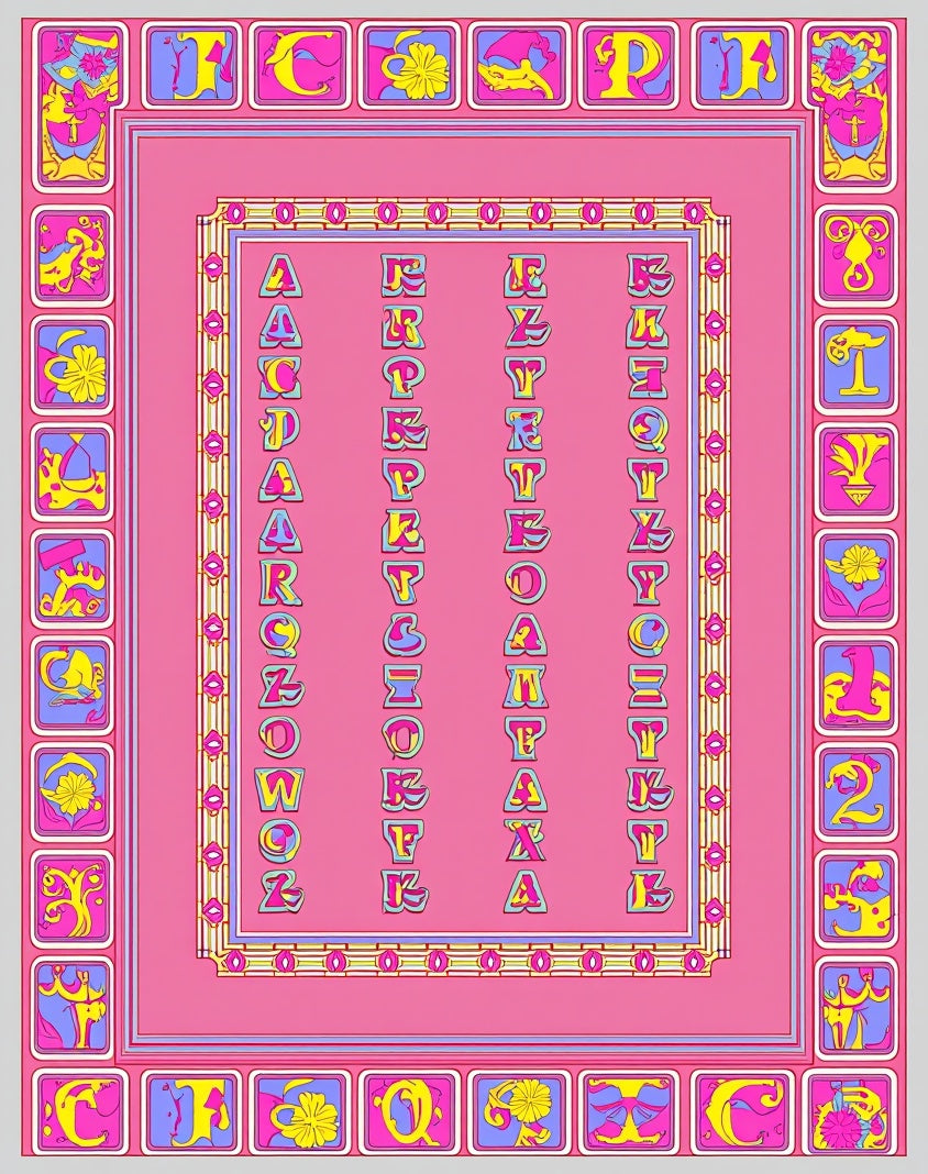 Fun Alphabet Pink Border Rug