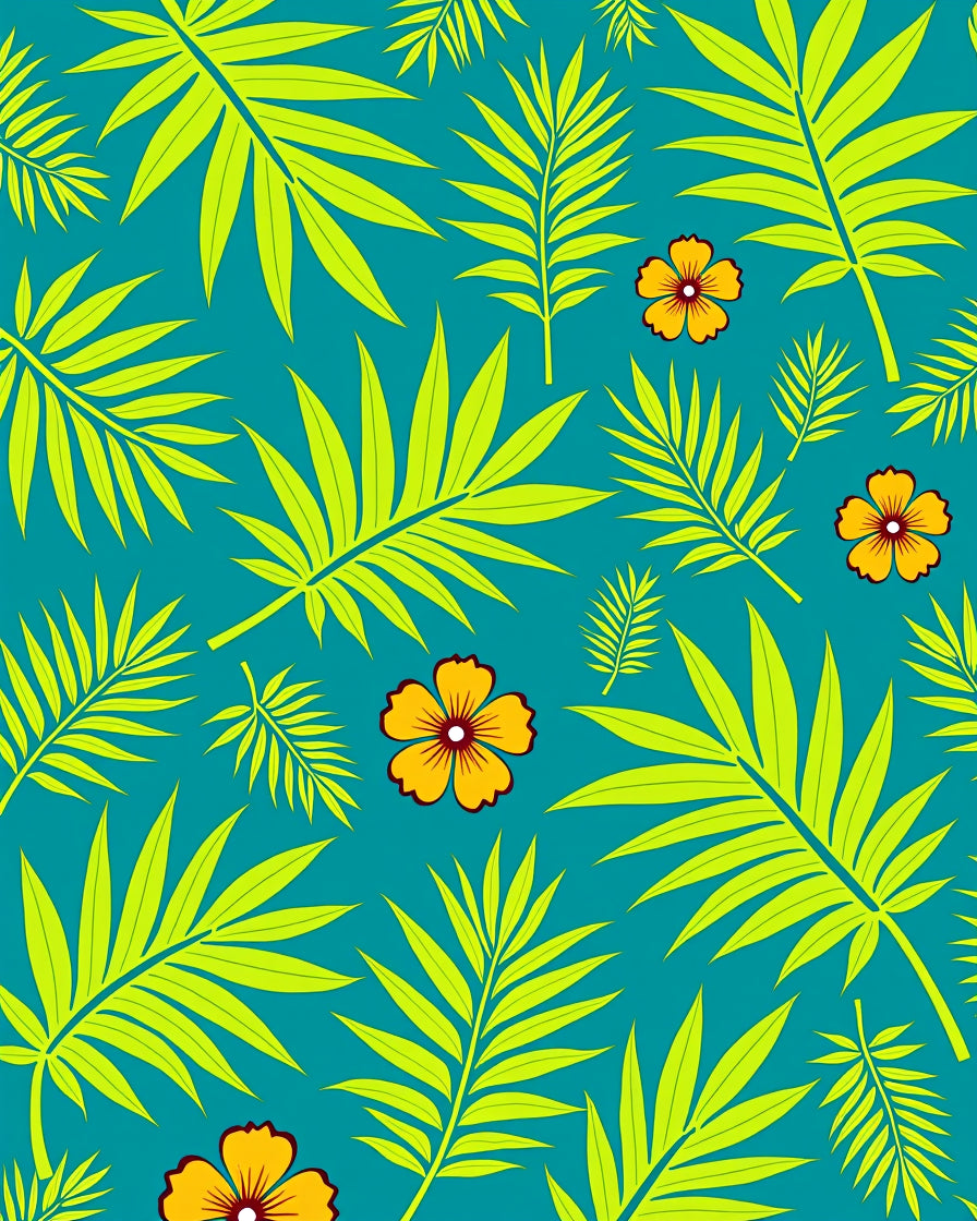 Tropical Teal Palm Leaf Flower Rug