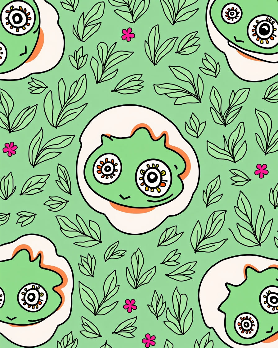 Whimsical Green Alien Floral Garden Rug