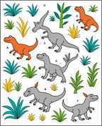 Playful Orange Gray Dinosaurs Foliage Collage Rug