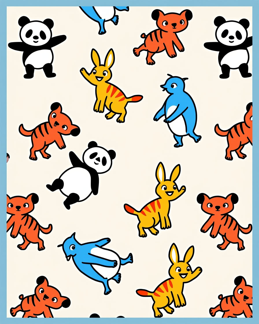 Playful Animals Panda Tiger Bunny Trio Rug