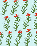 Red Floral Stem Light Blue Background Rug
