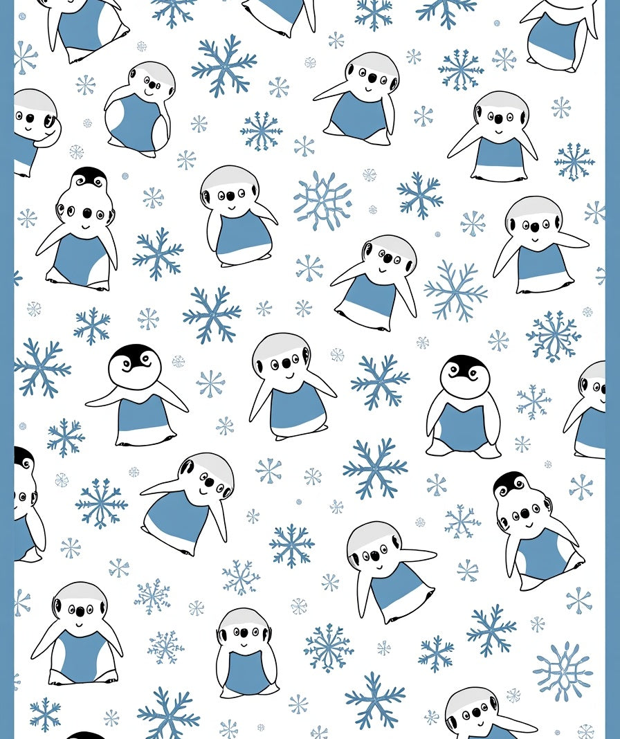 Cute Blue Penguin Snowflakes Repeat Rug