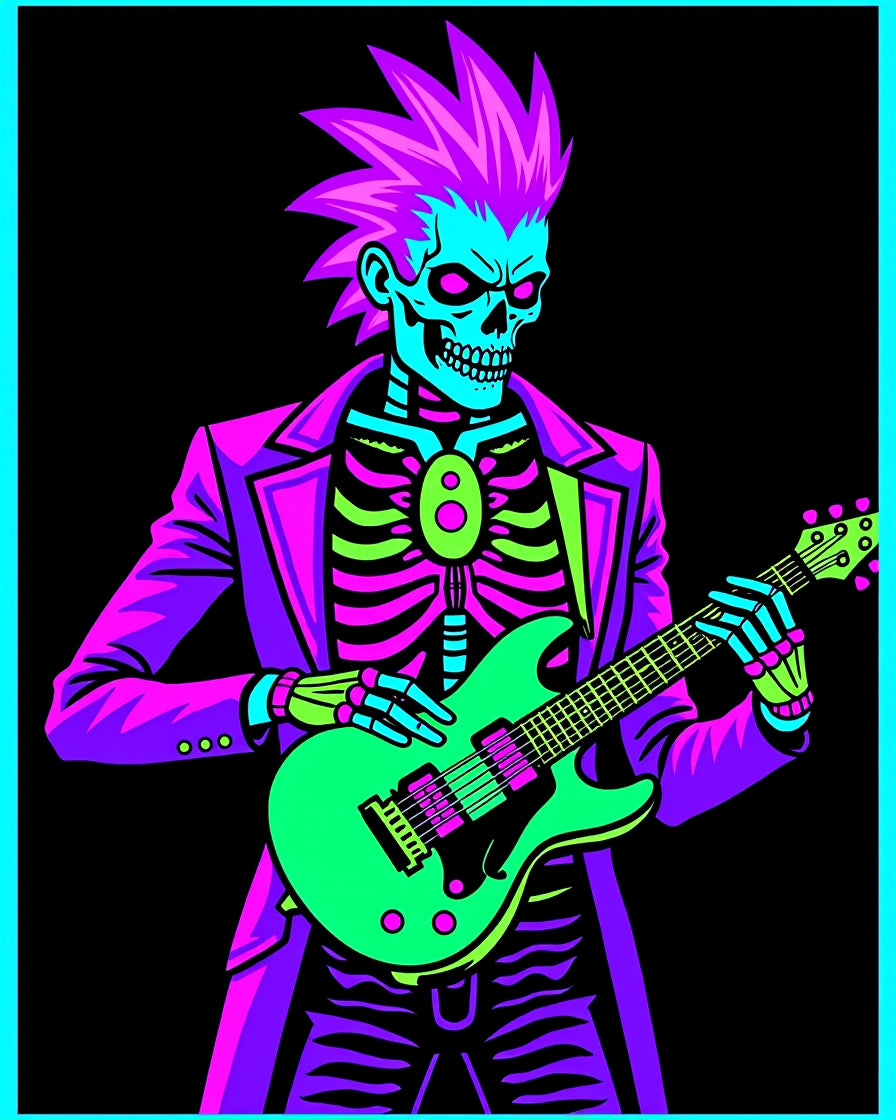 Electric Skeleton Jam Session Purple Green Rug