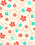 Coral Teal Blossom Vine Rug