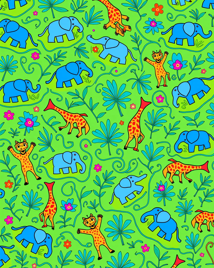 Vibrant Jungle Animals Flower Foliage Rug