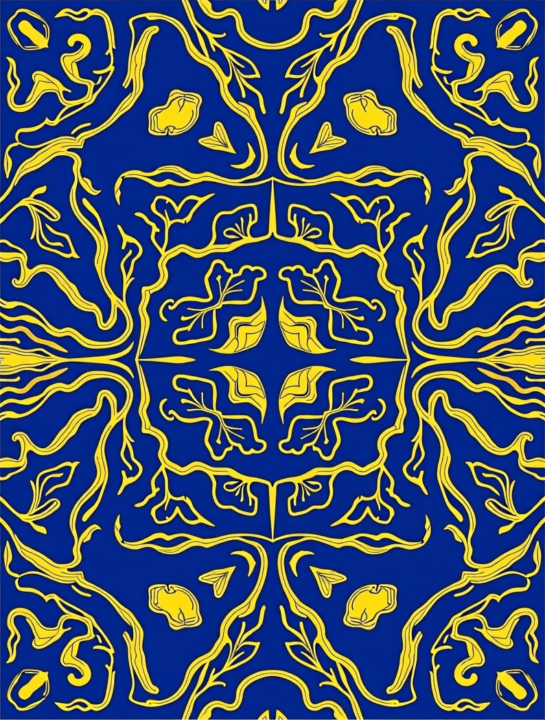 Royal Blue Golden Vine Scroll Rug