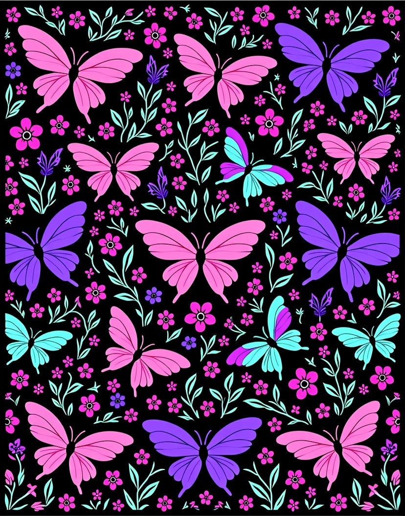 Vibrant Pink Purple Butterfly Garden Rug