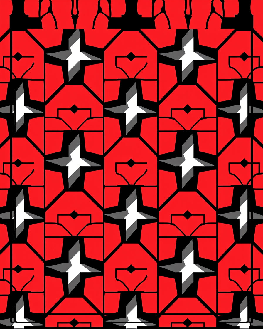Bold Red Geometric Starburst Rug