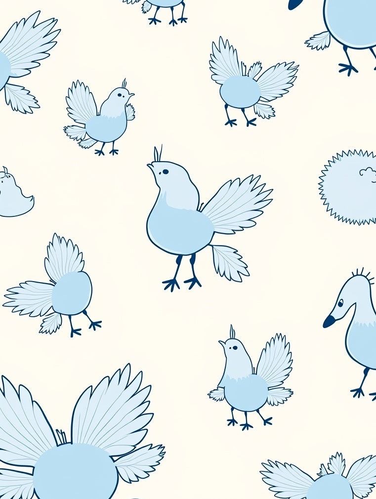 Light Blue Whimsical Bird Collection Rug