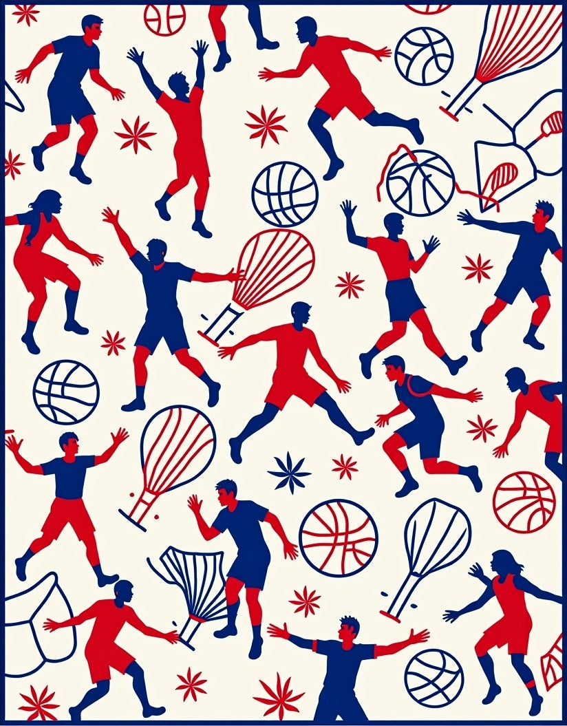 Red Blue Basketball Players Action Scene Rug