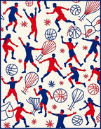 Red Blue Basketball Players Action Scene Rug