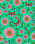 Pink Daisy Butterflies Teal Background Rug