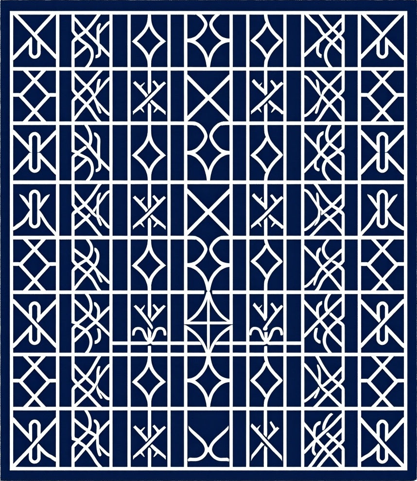 Navy White Interlocking Geometric Layout Rug